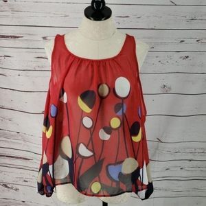 Basically Me Cold Shoulder Geometric Print‎ blouse